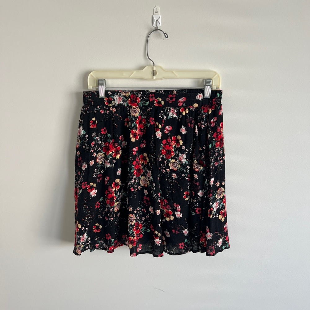 Sexy Girlie Red and Pink Floral Lined Skater Skirt w/ Pockets Mini Skirt size MP